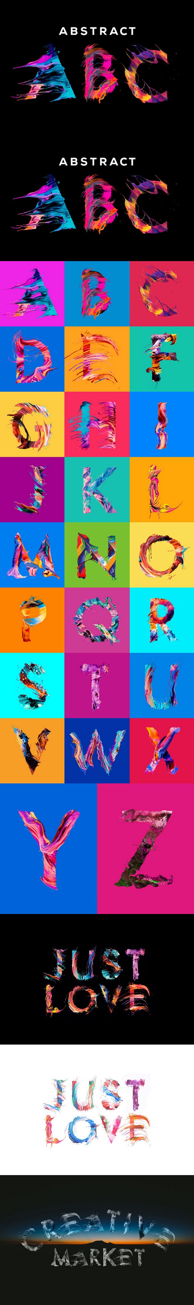 26个英文字母飞溅颜料 创意字体 海报文...