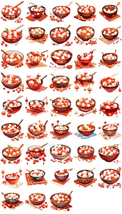 元宵节汤圆春节美食腊八粥红豆桂花餐饮插图元素材海报模板设计-淘宝网