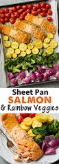 Sheet Pan Honey Mustard Salmon and Rainbow Veggies - one of the easiest most delicious dinners! LOVED this!: 