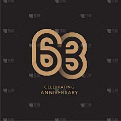 63周年庆典标志用现代数字金色庆祝
