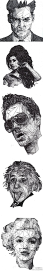 艺术家Josh Bryan的三角几何钢笔肖像画