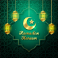 Golden hanging lanterns realistic eid mubarak Free Vector