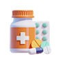 Medicine Bottle And Pills 3D Icon