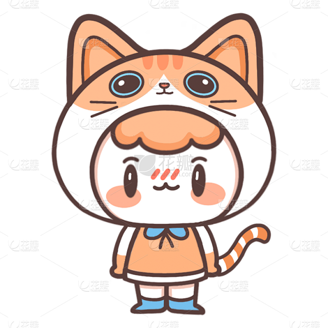 手绘-动物头套Q版人物插画-猫咪