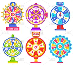 一套幸运轮与中奖数字和部门破产和奖金，平面风格的插图