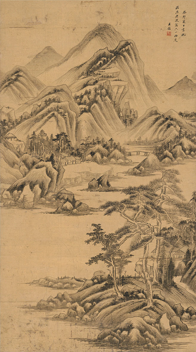 清王鉴山水图国画水墨画山水画中堂画艺术微...