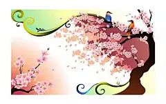 樱花树插画设计EPS文件|插画设计|场景设计|创意背景|大树|海报背景|简约设计|卡通画|设计素材|矢量素材|矢量图|小鸟|樱花