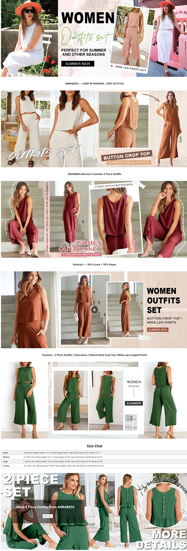 Anna-Kaci Women's 2-Piece Sleeveless Crop Top and Wide Leg Pants Set with Tie Straps Drawstring Waist and Tiered Legs