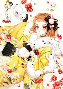 ✔和风动漫美少女 兔兔 香包 二次元手绘 和服少女 插画漫画