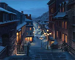 插画师Evgeny Lushpin超逼真的欧洲小镇雪景手绘插画