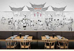 大型壁画墙纸手绘中式云南过桥米线面馆小吃美食餐厅饭店特价壁纸-淘宝网