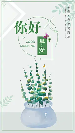 铜钱草手绘植物早安问候励志正能量