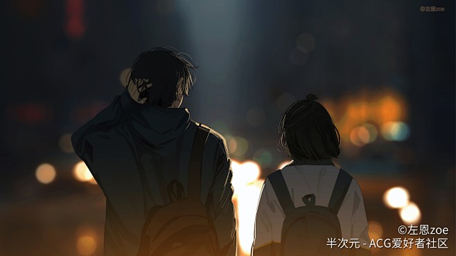 双人 背影 夜景