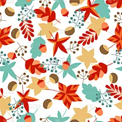 秋天,叶子,四方连续纹样,浆果,自然,华丽的,红色,季节,图像,装饰