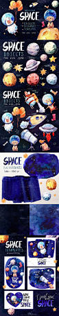 儿童节手绘星空宇航动物星星宇宙星座水彩画矢量和PSD设计素材-淘宝网