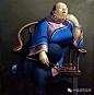 油画 | 穿旗袍，玩烟枪的胖女人