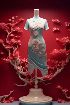 AI数字艺术国风新中式旗袍展示图片-众图网