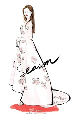 #jjseason插画# #时尚##season插画# ----- 花般绽放，刘亦菲 身着Dior迪奥高级订制礼裙，甜美仙女范现身#2016戛纳国际电影节#红毯。ODior女孩刘亦菲@北坤人素材