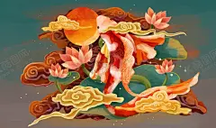 中国风插画 【酷图网】中国风,国风,国潮,中式,新中式,现代,古风,复古,古典,文化,中华,日式,日式风,传统文化,传统,民族风,背景,底图,壁纸,招贴,海报,地产,广告,宣传,单透,详情页,店铺首页,展板,单页,彩页,传单,水墨,元素,装饰,创意,图案,素材,手绘,插画,插图,扁平风,横版,横图,banner,锦鲤
