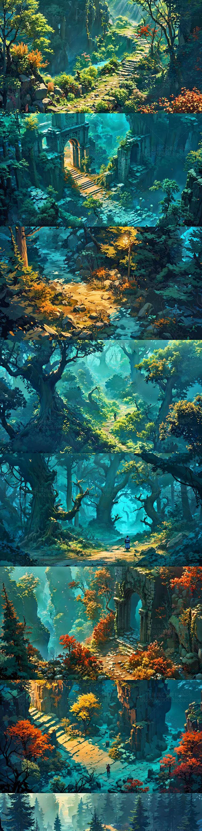 AI魔法森林场景插画素材 卡通游戏场景设计参考 背景绘画临摹图-淘宝网-花瓣网