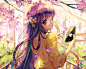  - 223915 braids cherry_blossoms dress furyou_michi_~gang_road~ glasses long_hair petals phone purple_hair red_eyes soo_kyung_oh.png (1500×1200)