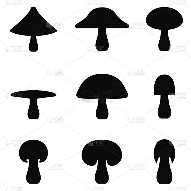 矢量蘑菇图标集合。素材-花瓣网