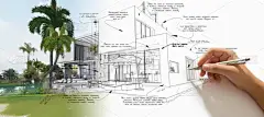 在豪华住宅草图上手写技术细节的3D绘制