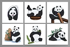 熊猫公仔形象熊猫动物卡通手绘插画元素