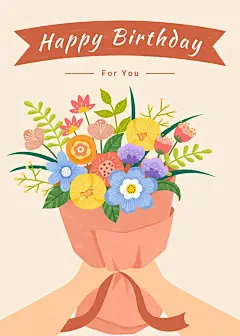 Simple Hand Painted Bouquet Birthday Greeting card