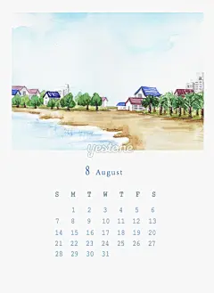 韩国插画_台历_日历_插画_风光_风景_清新_Yestone邑石网_高品质的版权图片及商业正版图片素材提供商