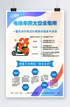 蓝色简约电动车防火安全指南防火安全海报