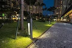 在公园的花园里，夜晚灯火通明