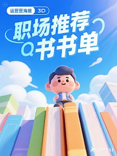 关于职场推荐书单的海报，蓝天白云，扁平插画，风格青春有活力。 (1)