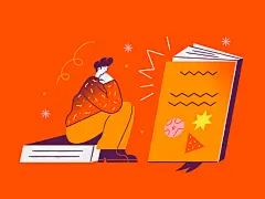 橙色清新手绘人物场景插画矢量素材