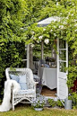 White accents in garden shed