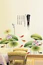 大型中国风客厅沙发背景墙贴爱莲花