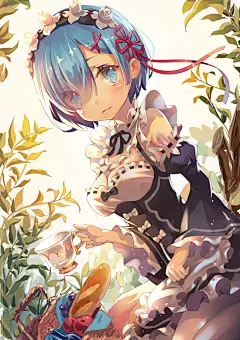 Re:从零开始的异世界生活 蕾姆 同人图 插画 壁纸 | Picnic with Rem | 半次元-第一中文COS绘画小说社区