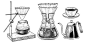 Sketch vector set of coffee maker tools hand drawn elements illustrations Free Vector