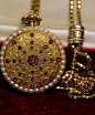 欧洲英国维多利亚时期黄金红宝石珍珠怀表