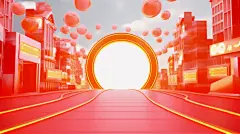 C4D简约风立体几何电商展台C4D背景大促活动镭射科技感蓝紫色光效展台