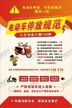 电动车停放规范 【酷图网】电动车,违停,禁止电梯,禁止入户,车规范充电,用电危险,消防,海报,宣传展板