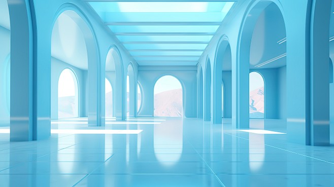 干净的蓝色建筑空间背景20