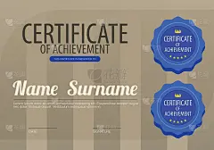 棕色条纹与蓝色印章简单和干净的空白认证边界模板矢量插图