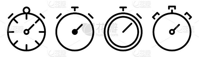秒表图标集。行中计时器符号。大纲秒表图标。倒计时钟。循环线性计时器。股票矢量插图。