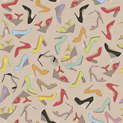无缝女鞋五颜六色的图案。米色背景。