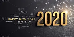 2020,贺卡,新年前夕,英语,请柬,事件,法国,镀金的,词云,三维图形