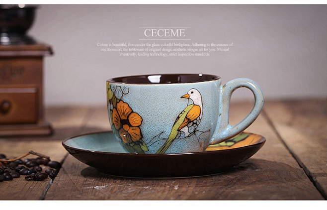 手工艺术陶瓷杯马克杯咖啡杯碟复古文艺欧式...