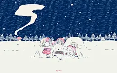 #飞乐鸟分享# 超萌的兔兔和p助（Piske和Usagi）电脑壁纸来啦！日本女插画家、漫画家kanahei创作的可爱形象，不仅免费公开还有三种尺寸可选哦，完整版下载地址：O网页链接 ​​​​