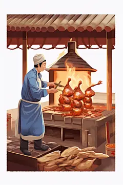 AI数字艺术美味北京烤鸭美食制作插画-众图网