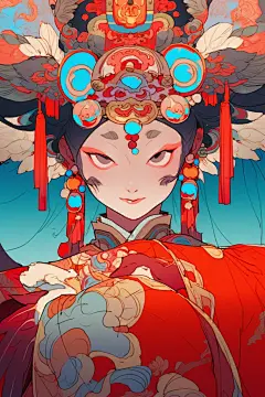 国潮戏曲女孩插画绘画